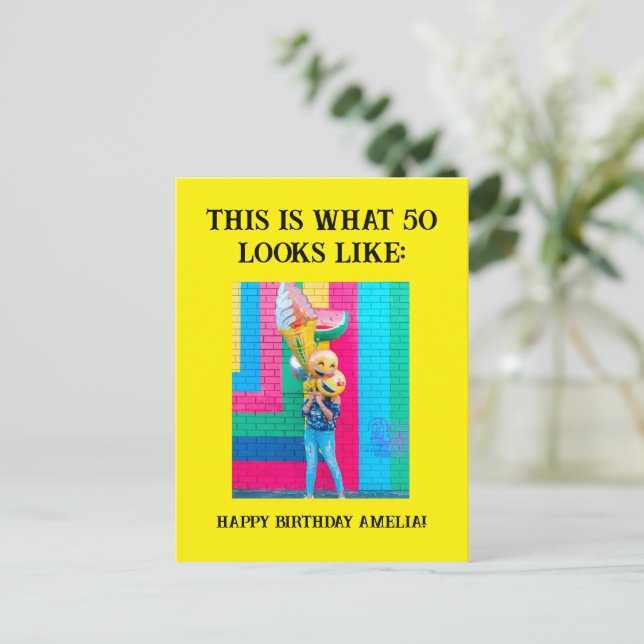 Personalisiert Funny 50. Meilenstein Geburtstag Postkarte (Stehend Vorderseite)