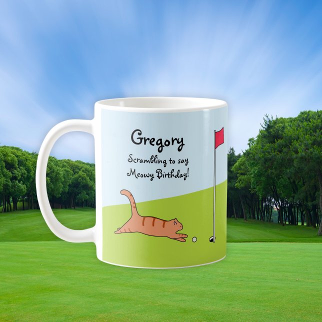 Personalisiert Funny Birthday Cartoon Cat Golf Jok Kaffeetasse (Von Creator hochgeladen)