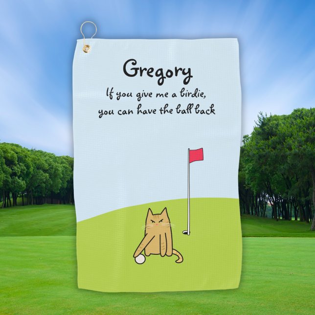 Personalisiert Funny Cartoon Cat Golf Joke Golfhandtuch (Von Creator hochgeladen)