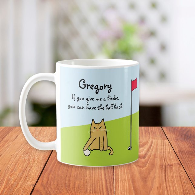 Personalisiert Funny Cartoon Cat Golf Joke Kaffeetasse (Von Creator hochgeladen)