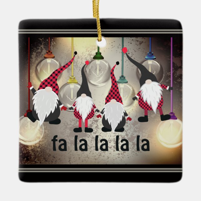 Personalisiert Funny Christmas Gnomes fa la la la  Keramikornament (Vorderseite)