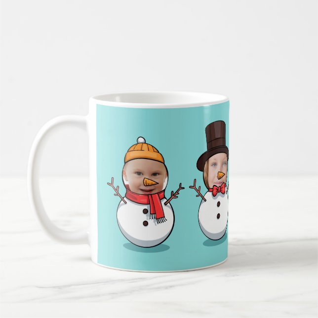 Personalisiert Funny Face Foto Snowmen Weihnachten Kaffeetasse (Links)