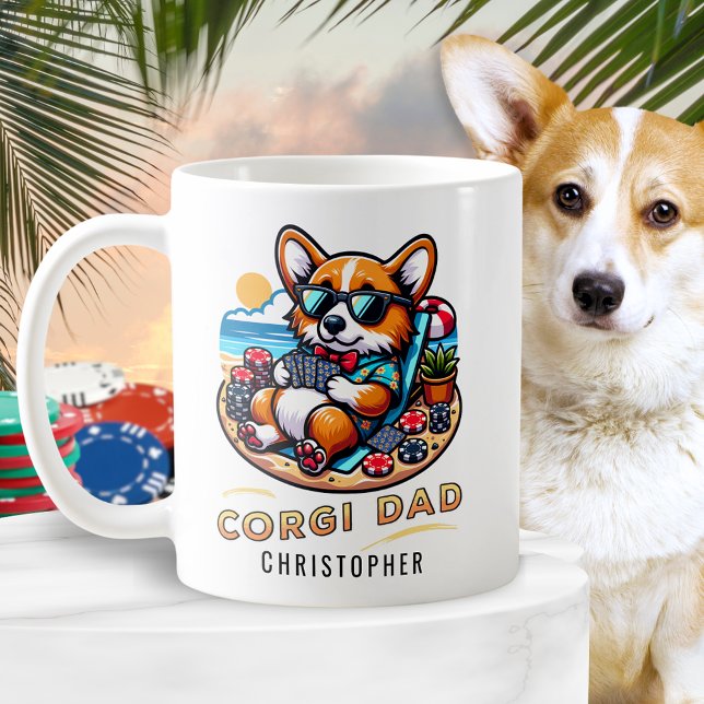 Personalisiert Funny Poker Player Corgi Dog Vater Kaffeetasse (Von Creator hochgeladen)