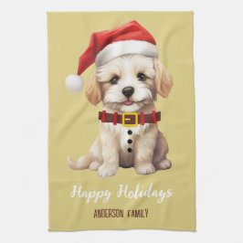 Personalisiert Funny Santa dog Vintag Red Mustard Geschirrtuch