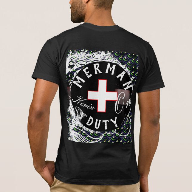 Personalisiert Funny Single Merman on Duty Lifegua T-Shirt (Rückseite)