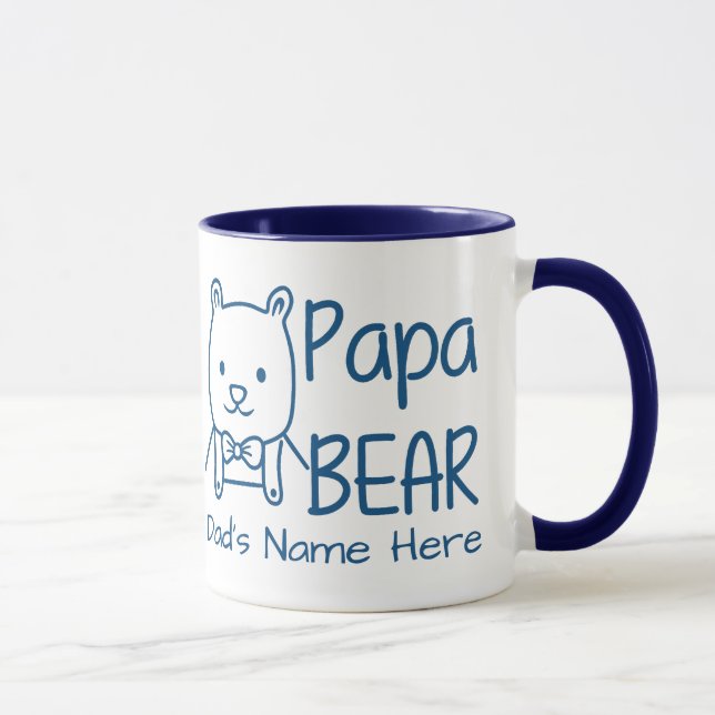 Personalisiert für Vater Blue Papa Bear zweiseitig Tasse (Rechts)
