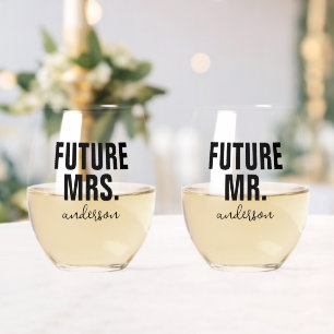 Personalisiert Future Mr. und Mrs. Name Wedding Weinglas Ohne Stiel