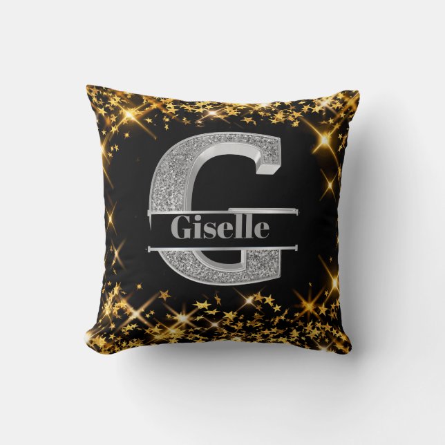 Personalisiert G Initial Silver Monogram Ihr Name Kissen (Vorderseite)