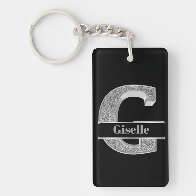 Personalisiert G Initial Silver Monogram Ihr Name Schlüsselanhänger (Vorderseite)