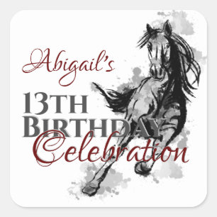 Personalisiert Galloping Horse Sketch Geburtstag Quadratischer Aufkleber