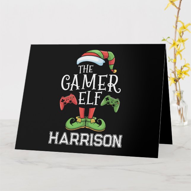 Personalisiert Gamer Elf Christmas Video Gaming Karte (Gelbe Blume)