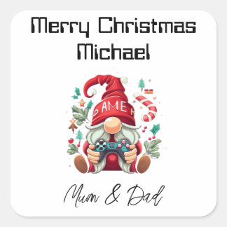 Personalisiert Gamer Weihnachtskarte Quadratischer Aufkleber