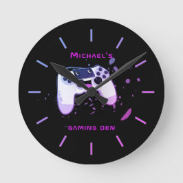 Personalisiert GAMING DEN Gamers Wall Clock Neon Runde Wanduhr