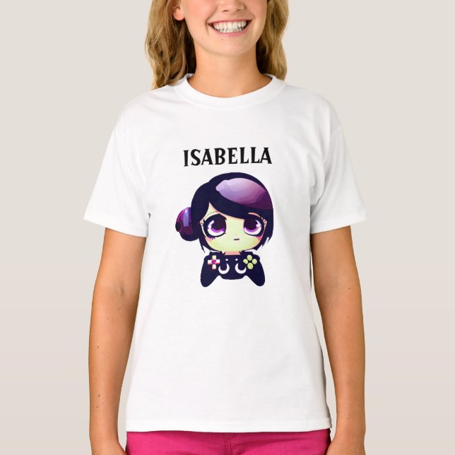 Personalisiert Gaming Kawaii Anime Girl Gamer T-Shirt (Vorderseite)
