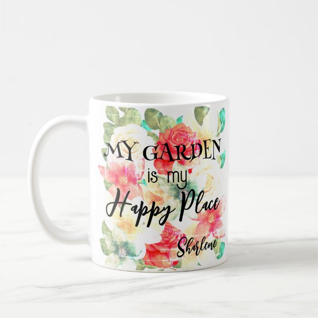 Personalisiert Garden Happy Place Blumenziffer Kaffeetasse (Links)