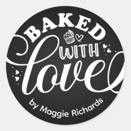 Personalisiert gebacken mit Liebe Schwarz Backen Runder Aufkleber