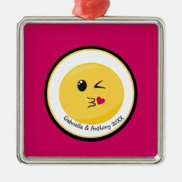 Personalisiert geblasen eine Kuss Liebe Emoji Orna Silbernes Ornament