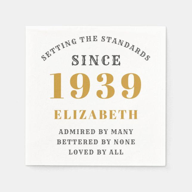 Personalisiert Geburtstag 1939 Gold Gray Elegant C Serviette (Vorderseite)