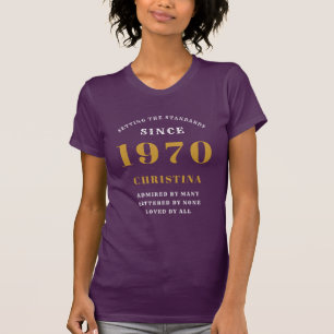 Personalisiert Geburtstag 1970 Niedliche Lila Gold T-Shirt