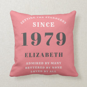 Personalisiert Geburtstag 1979 Niedlich Pink Grau Kissen