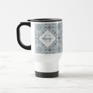 Personalisiert geflorale Harmonie Gray Mandala Reisebecher
