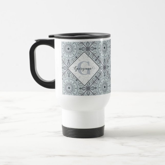 Personalisiert geflorale Harmonie Gray Mandala Reisebecher (Links)