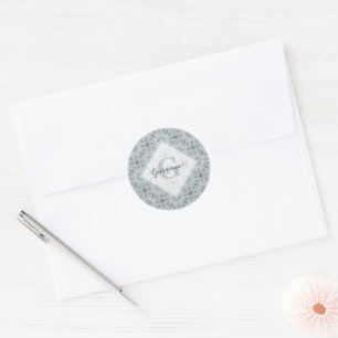 Personalisiert geflorale Harmonie Gray Mandala Runder Aufkleber