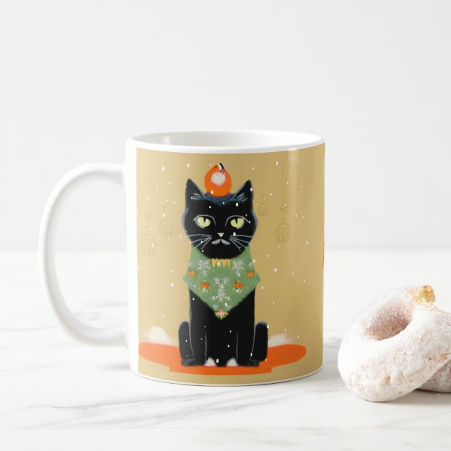 Personalisiert gelangweilte Schwarze Katze Weihnac Kaffeetasse (Mit Donut)
