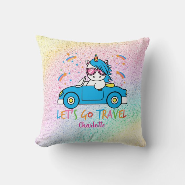 Personalisiert Gelassen Travel Unicorn Throw Kisse Kissen (Vorderseite)
