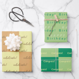 Personalisiert-gelb-braun-grün Geburtstag, Glückwü Geschenkpapier Set
