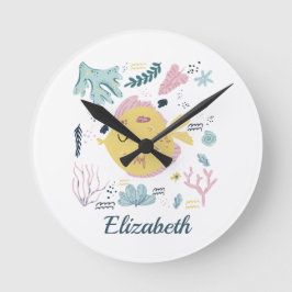 Personalisiert-Gelb-Rosa-Kinderzimmer Runde Wanduhr