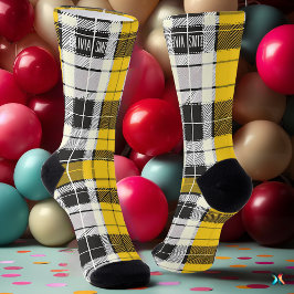 Personalisiert Gelb und Schwarzer Tartan - Kariert Socken