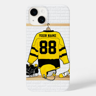 Personalisiert Gelb und Schwarzes Eishockey Jersey Case-Mate iPhone 14 Hülle