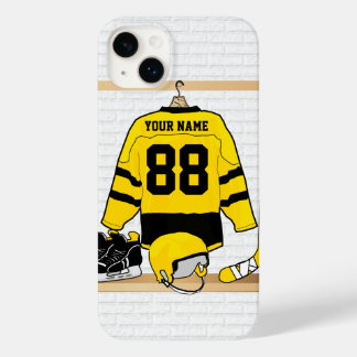 Personalisiert Gelb und Schwarzes Eishockey Jersey Case-Mate iPhone 14 Plus Hülle