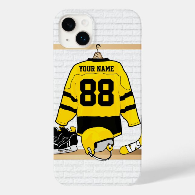 Personalisiert Gelb und Schwarzes Eishockey Jersey Case-Mate iPhone Hülle (Rückseite)