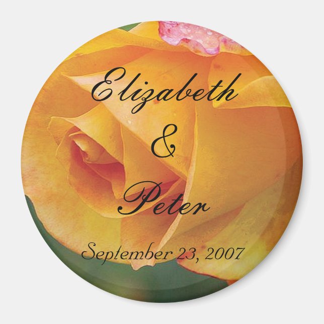 Personalisiert-gelbe Blushing-Rose-Hochzeit Magnet (Vorne)