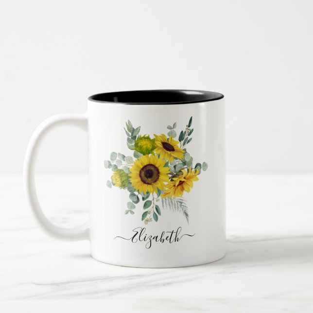 Personalisiert Gelbe Blütenblume Tasse (Links)