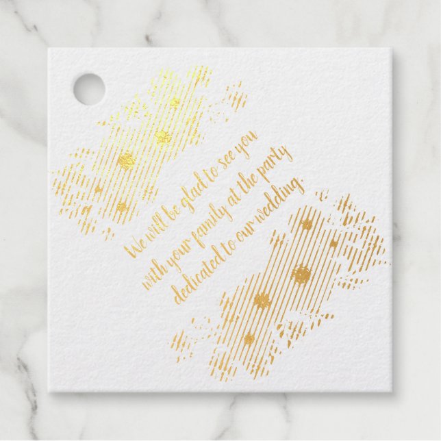 Personalisiert gelbe lila Einladung. Geschenkanhänger (Vorderseite)