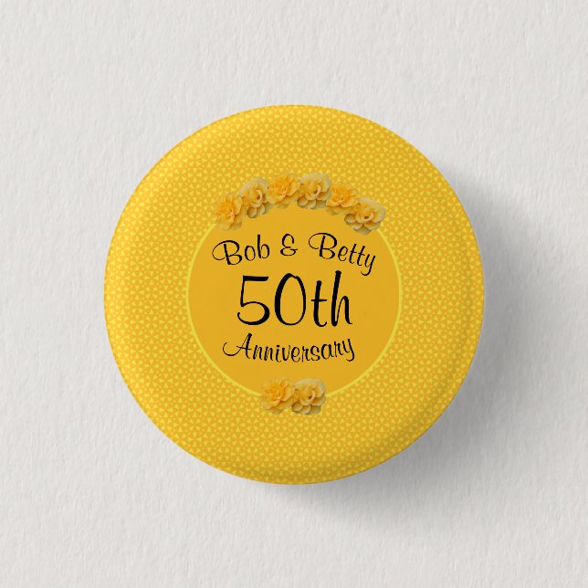 Personalisiert-Gelbe Rose 50 Jahre alt Button (Vorderseite)
