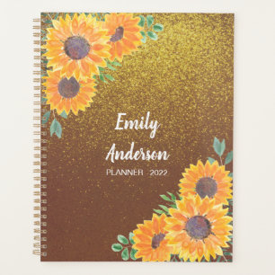 Personalisiert Gelbe Sonnenblume Gold Glitzer 2022 Planer