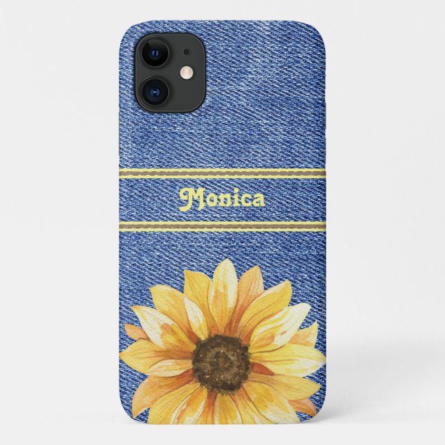 Personalisiert Gelbe Sonnenblume und Denim Case-Mate iPhone Hülle (Rückseite)