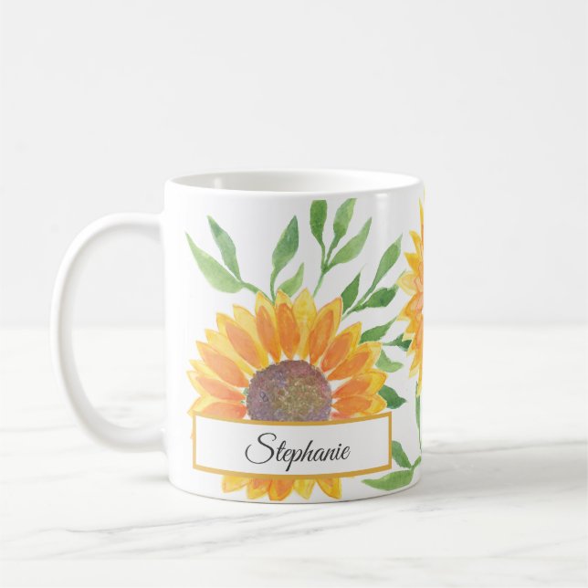 Personalisiert Gelbe Sonnenblumen Muster Kaffeemas Kaffeetasse (Links)