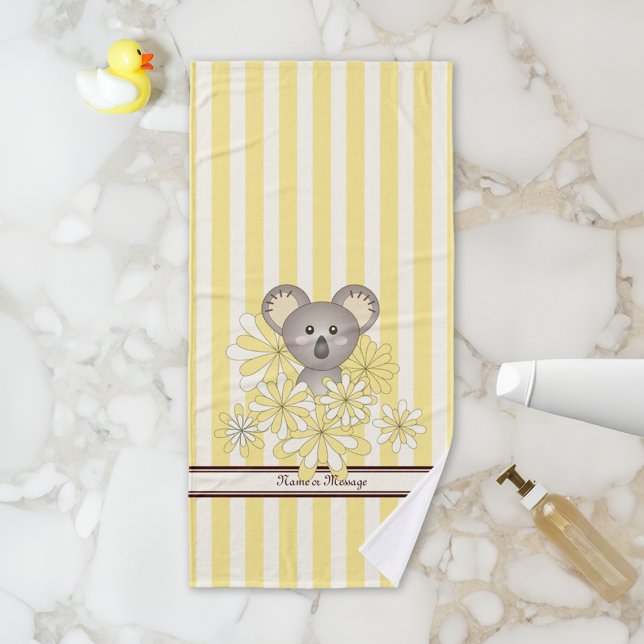Personalisiert Gelber Streifen Niedlich Baby Koala Badhandtuch Set (Von Creator hochgeladen)
