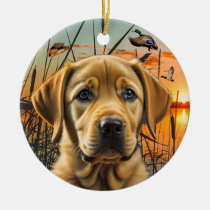 Personalisiert-gelbes Labrador-Welpe Keramik Ornament