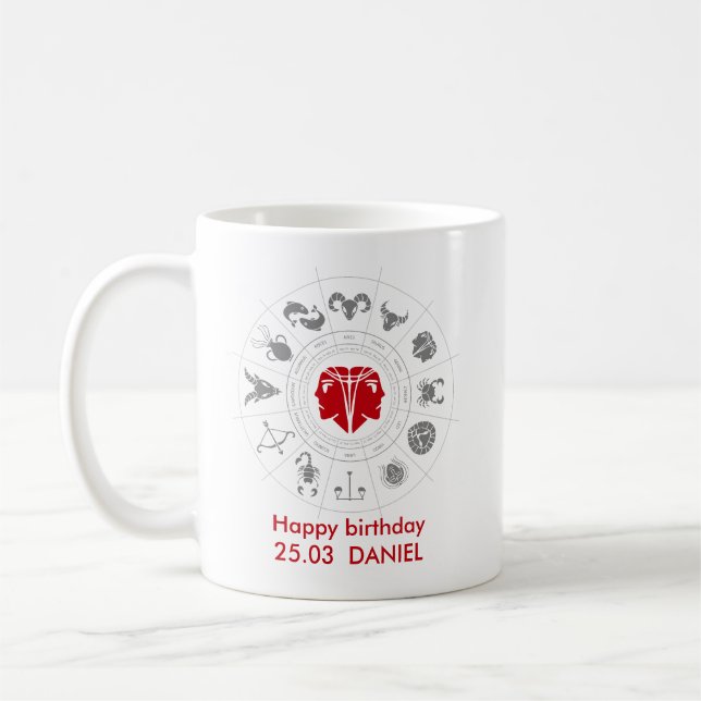 Personalisiert Gemini Zodiac Geburtstagsgeschenk Kaffeetasse (Links)