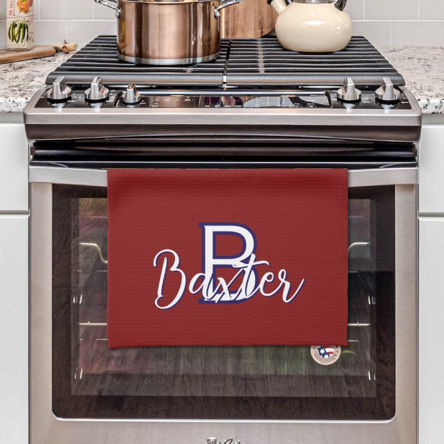 Personalisiert Geschirrtuch (Red White & Blue Name and Monogram Personalized Kitchen Towel
)