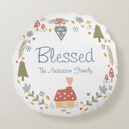 Personalisiert gesegnete, gemütliche Hütte Hygge Rundes Kissen