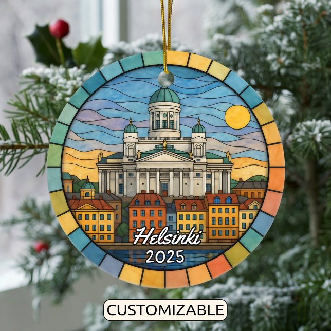 Personalisiert gestettetes Glas Helsinki, Finnland Keramik Ornament (Von Creator hochgeladen)