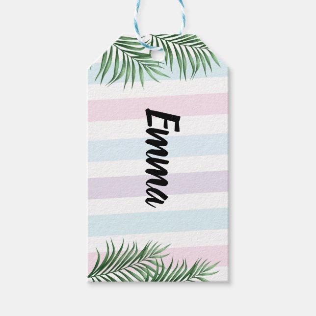 Personalisiert gestreift mit Bäumen Geschenkanhänger (Vorderseite)