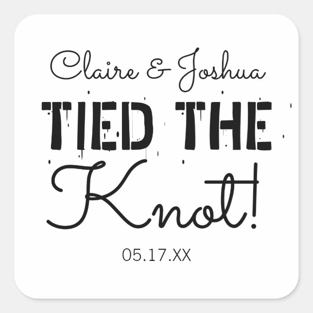 Personalisiert getickt das Knot Wedding Couple Quadratischer Aufkleber (Vorderseite)